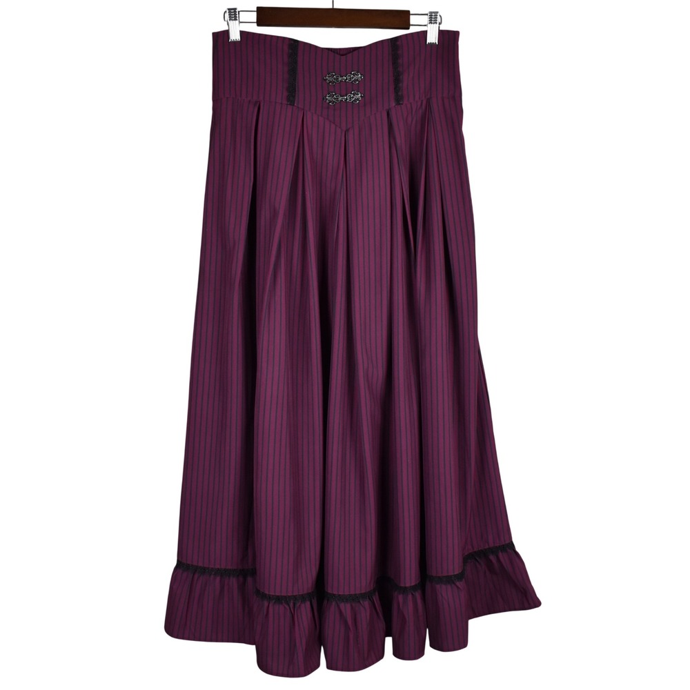 Scarlett Darkness Pinstripe Maxi Skirt M Burgundy Black Lace Up Goth Steampunk